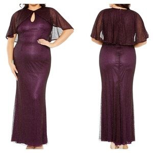 Mac Duggal New 5948 Purple Cape Sleeve Embellished Gown Size 16